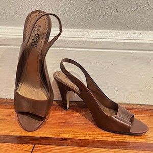 Franco Sarto Lancia Brown Leather Slingback Open Toe Heels Size 8